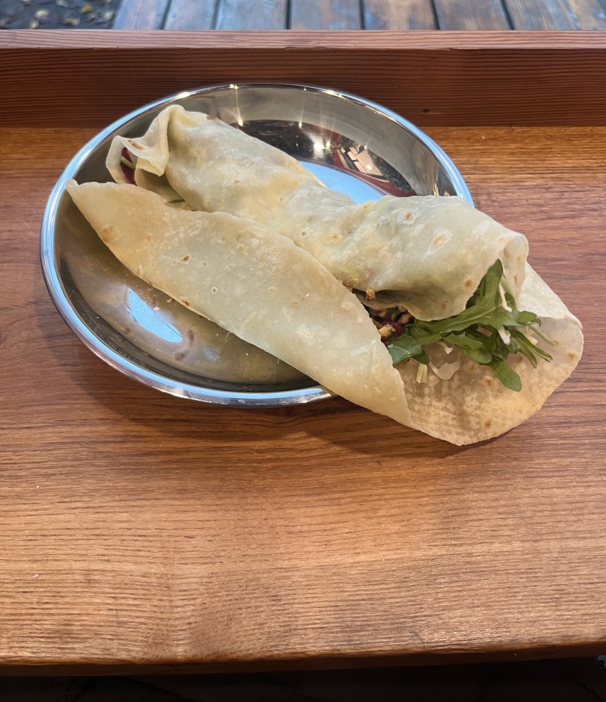 Lefse wrap with mushroom and hazelnut patties